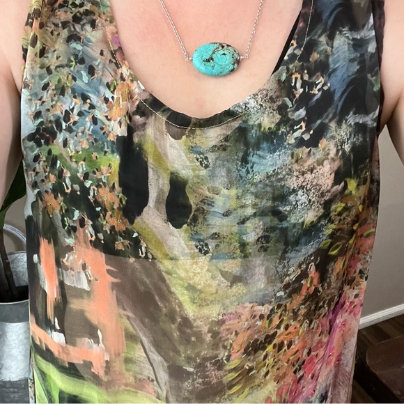 Bryn Walker Silk dress floral tie dye sheer shift Midi Dress Small NWT - Picture 5 of 17